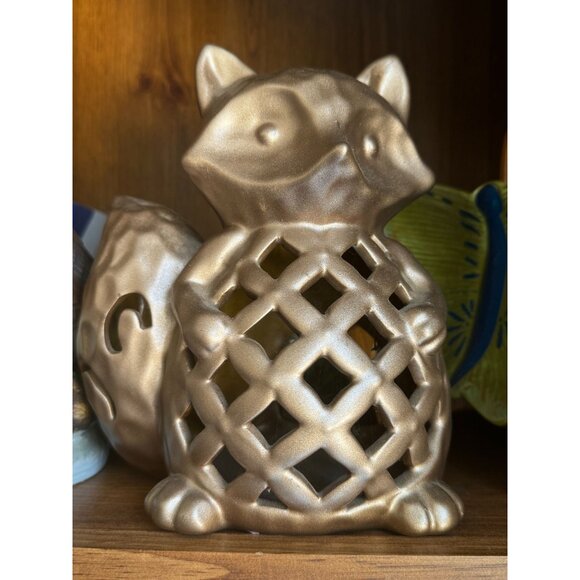 Bronze Finish Ceramic Raccoon Candle Holder - Picture 6 of 8